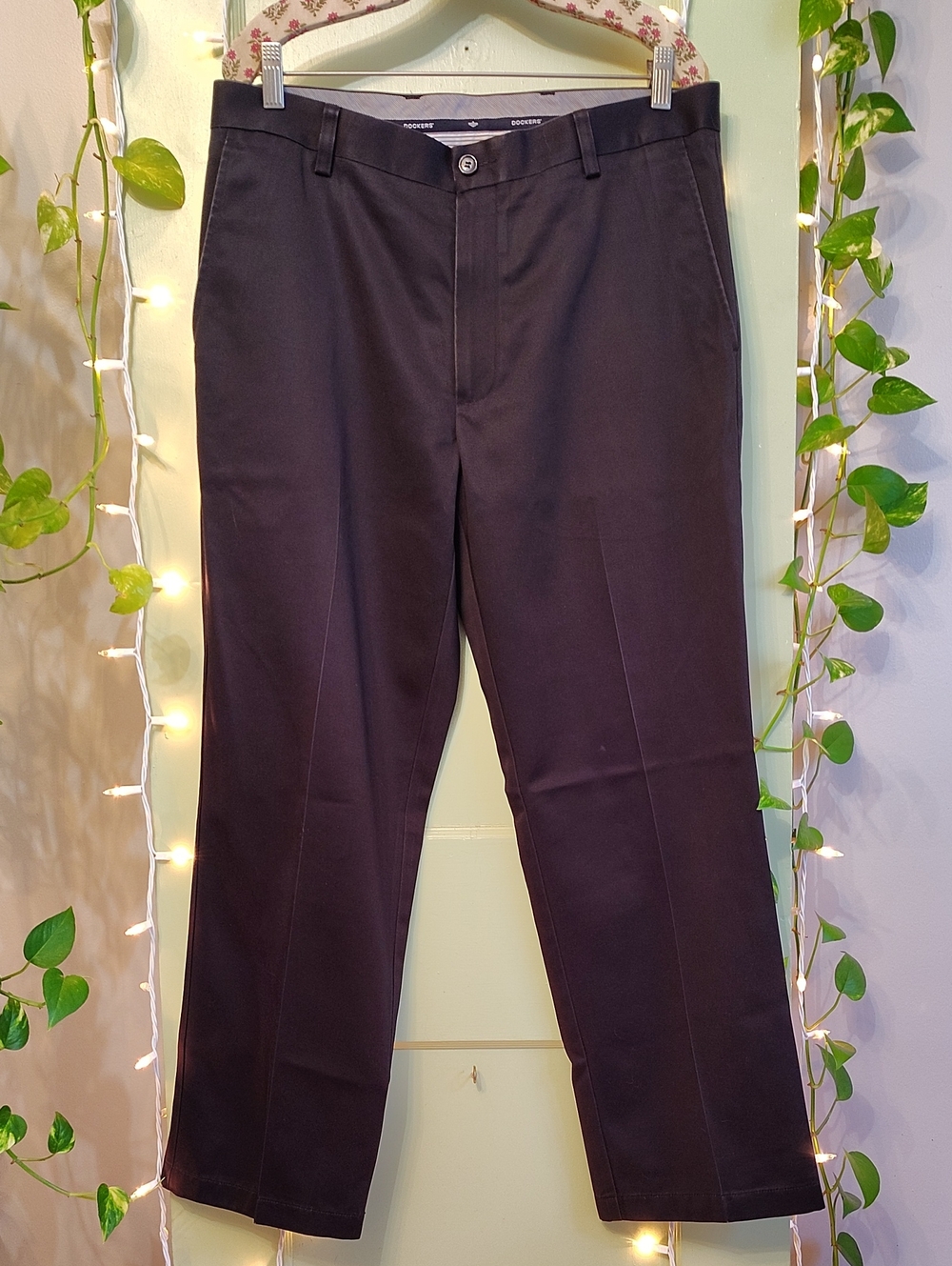 Men's Dockers D2 Straight Fit Black Chinos Slacks Trousers 34 × 29